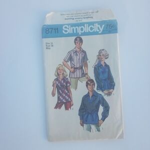 Vintage Simplicity Sewing Pattern 8711 Shirts Womens Size 16 Mens Size Large